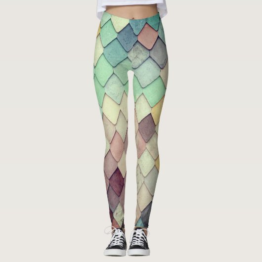 Harlequin Mermaid Diamond Shingle Pastel Leggings (Voorkant)