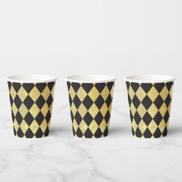 Harlequin, , met nood en zwart papieren bekers