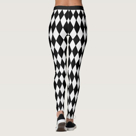 Harlequin Pattern Black en White Leggings (Achterkant)