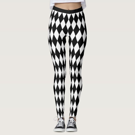 Harlequin Pattern Black en White Leggings (Voorkant)