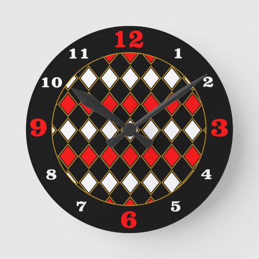 Harlequin Pattern met rood/goudgehalte Ronde Klok (Voorkant)