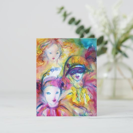 HARLEQUIN,PIERO,COLOMBINA Verkleedfeest Maskerade  Kaart (Staand voorkant)