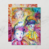 HARLEQUIN, PIERO, COLOMBINE Maskerade Kostuum Fees Kaart (Voorkant / Achterkant)