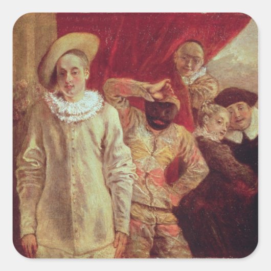 Harlequin, Pierrot en Scapin, Actoren van de Com Vierkante Sticker (Voorkant)