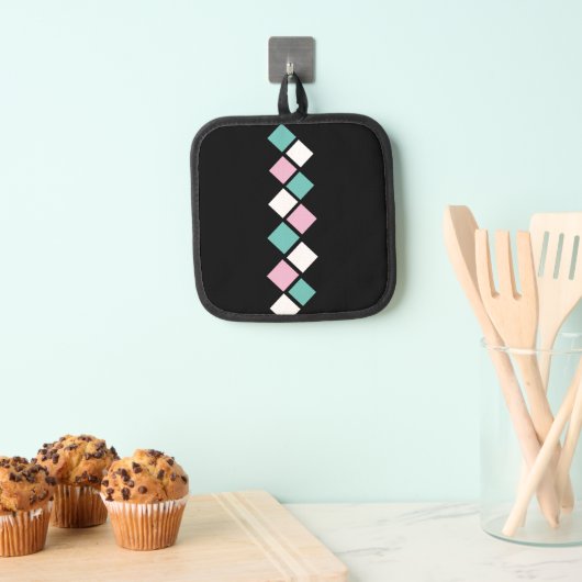 Harlequin Pothouder (zwart, Aqua & roze) Pannenlap (Insitu(Ophanging))