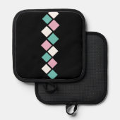 Harlequin Pothouder (zwart, Aqua & roze) Pannenlap (Voorkant / Achterkant)