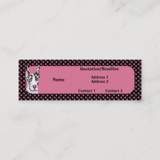 Harlequin Pup Great Dane Profile Card Mini Visitekaartje (Voorkant)