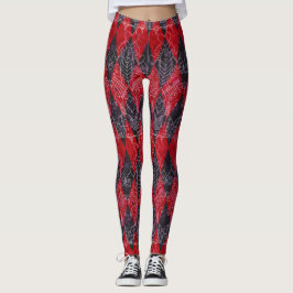 Harlequin Red Black White, koningin van harten Leggings