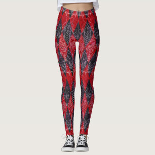 Harlequin Red Black White, koningin van harten Leggings