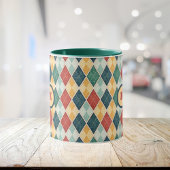 Harlequin Retro Rood Goud Groen Argyle Initiaal Mok