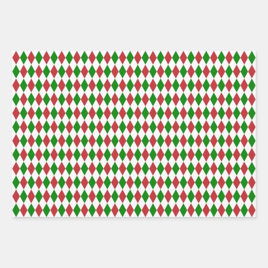 Harlequin, rood, groen en wit inpakpapier vel (Voorkant 3)