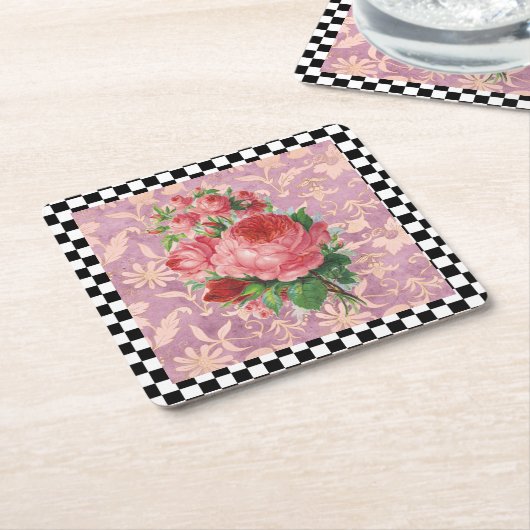  Harlequin Roses Kartonnen Onderzetters (Schuin)