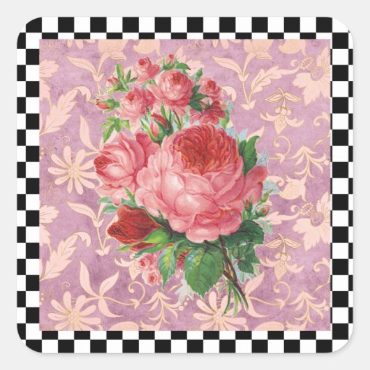  Harlequin Roses Vierkante Sticker (Voorkant)