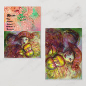 HARLEQUIN, roze rode gele groene blauwe sparren Visitekaartje (Voorkant / Achterkant)