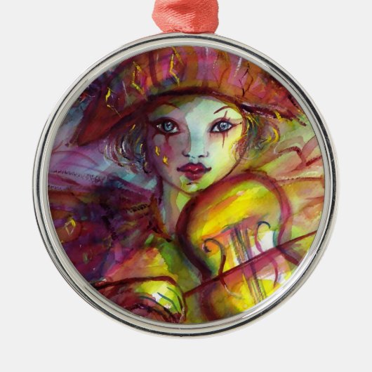 HARLEQUIN SPEELT VIOLIN Venetian Masquerade Metalen Ornament (Voorkant)