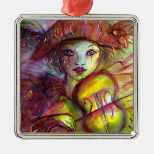 HARLEQUIN SPEELT VIOLIN Venetian Masquerade Metalen Ornament
