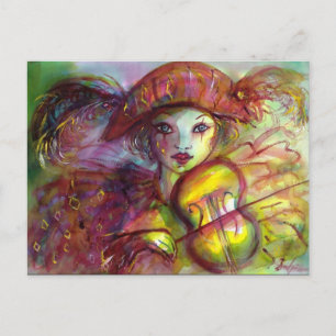 HARLEQUIN SPEELT VIOOLmuziek, Masquerade Party Uitnodiging Briefkaart