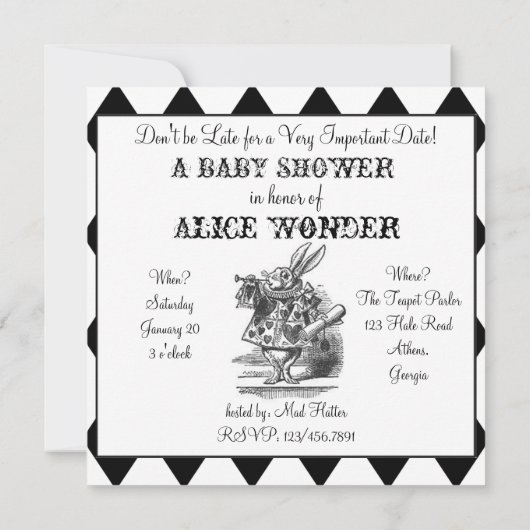 Harlequin Square Alice in Wonderland uitnodiging (Achterkant)