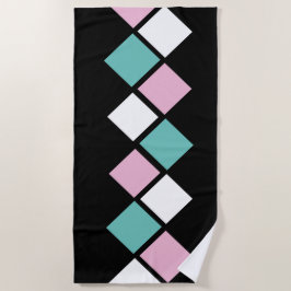 Harlequin strandlaken (zwart, aqua & roze)