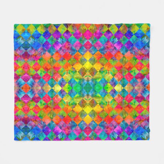 [Harlequin Stropdas-Dye] Diamond Fractal Gecontrol Fleece Deken (Voorkant (Horizontaal))