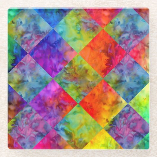 [Harlequin Stropdas-Dye] Diamond Fractal Gecontrol Glazen Onderzetter (Voorkant)