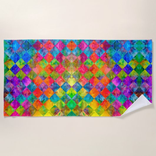 [Harlequin Stropdas-Dye] Diamond Fractal Gecontrol Strandlaken (Voorkant)