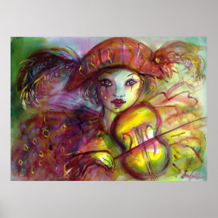 HARLEQUIN VIOLIN PLAYER / Venetiaanse carnavalsmuz Poster
