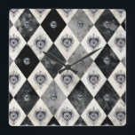 Harlequin with All-Seeings Eyes Wall Clock Vierkante Klok<br><div class="desc">Harlequin pattern became popular in the 1960's for clothing. And the sacred heart is one of the most enduring symbols in both religious iconography and tattoo culture. Originally rooted in Christian devotion, the sacred heart has traveled far beyond the church to become a motif of resilience, protection, and personal identity...</div>
