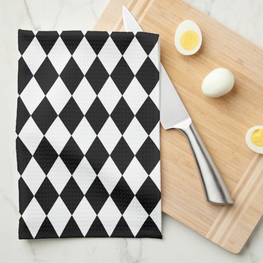 Harlequin, zwart en wit theedoek (Quarter Fold)