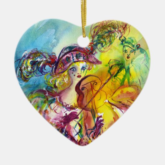 HARLEQUINA DIE VIOLIN SPEELT MET CAT KERAMISCH ORNAMENT (Voorkant)