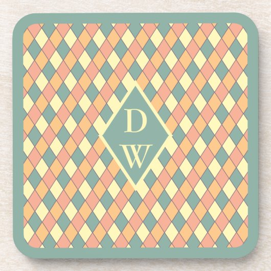 Harlequine Diagonal in Pastels Monogram Bier Onderzetter (Voorkant)
