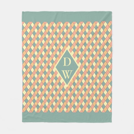  Harlequine Diagonal in Pastels Monogram Fleece Deken (Voorkant)