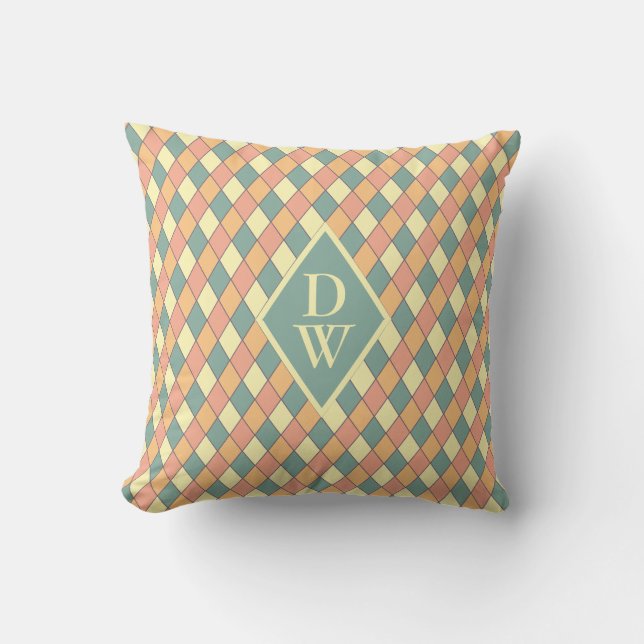  Harlequine Diagonal in Pastels Monogram Kussen (Voorkant)
