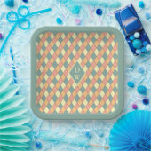  Harlequine Diagonal in Pastels Monogram Papieren Bordje (Feest)