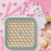  Harlequine Diagonal in Pastels Monogram Papieren Bordje (Feest)