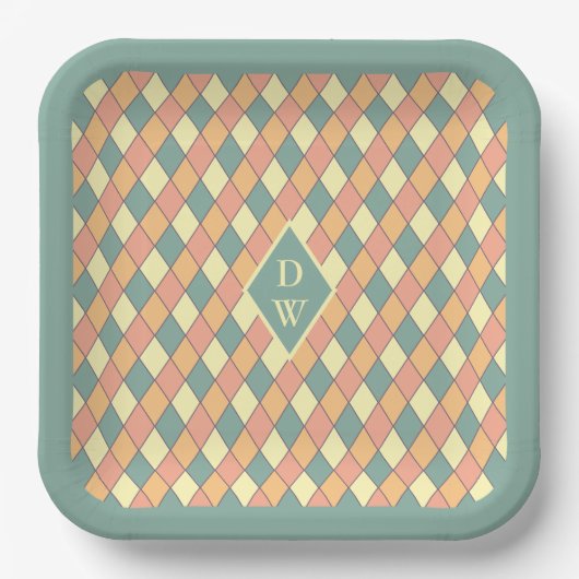  Harlequine Diagonal in Pastels Monogram Papieren Bordje (Voorkant)