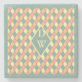  Harlequine Diagonal in Pastels Monogram Stenen Onderzetter