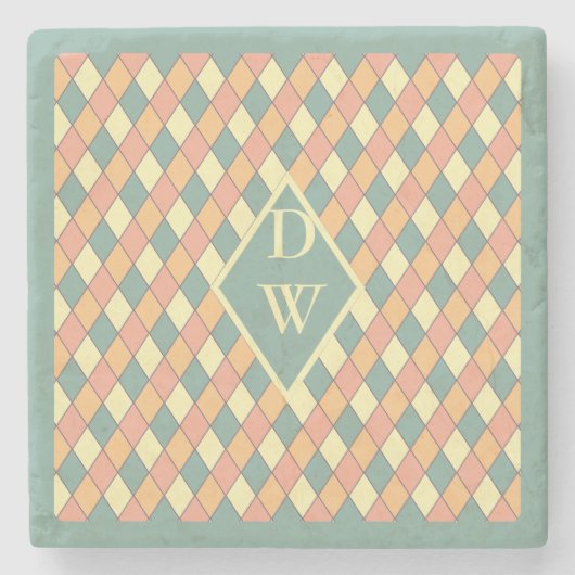  Harlequine Diagonal in Pastels Monogram Stenen Onderzetter (Voorkant)