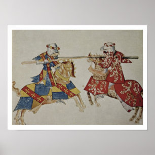 Harley 4205 f.366 Jousting Knight, c.1445 (vellum) Poster