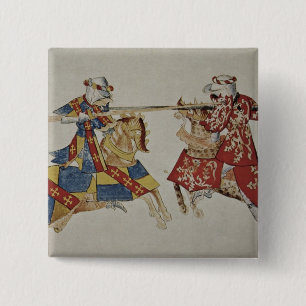 Harley 4205 f.366 Jousting Knight, c.1445 (vellum) Vierkante Button 5,1 Cm