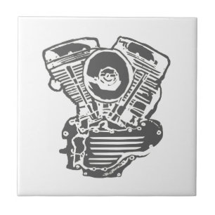 Harley Panhead Engine Tekening Tegeltje