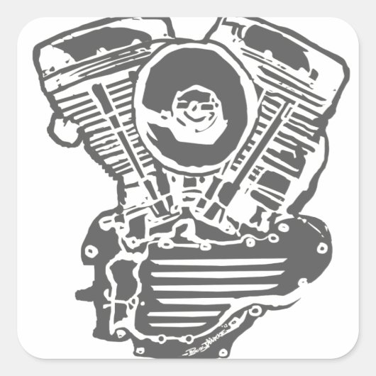 Harley Panhead Engine Tekening Vierkante Sticker (Voorkant)