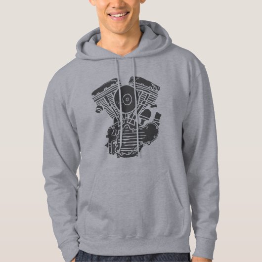 Harley Panhead Motor Drawing Hoodie (Voorkant)