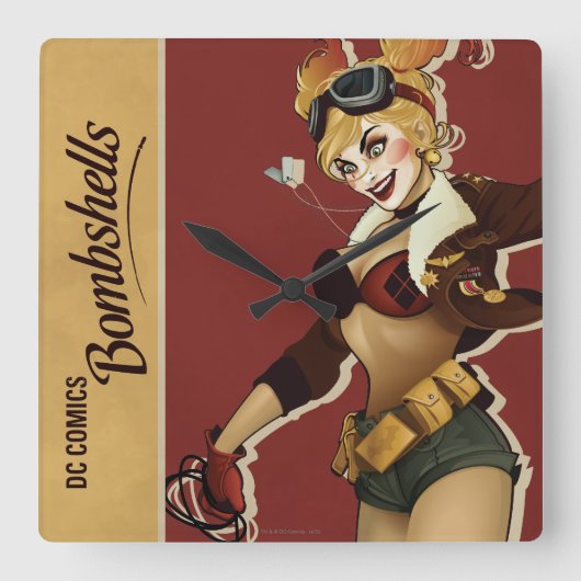 Harley Quinn Bombshells Pinup Vierkante Klok (Voorkant)