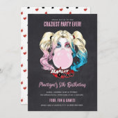 Harley Quinn Girls Chalkboard Birthday Kaart (Voorkant / Achterkant)