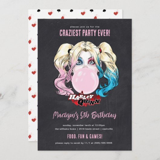 Harley Quinn Girls Chalkboard Birthday Kaart (Voorkant / Achterkant)