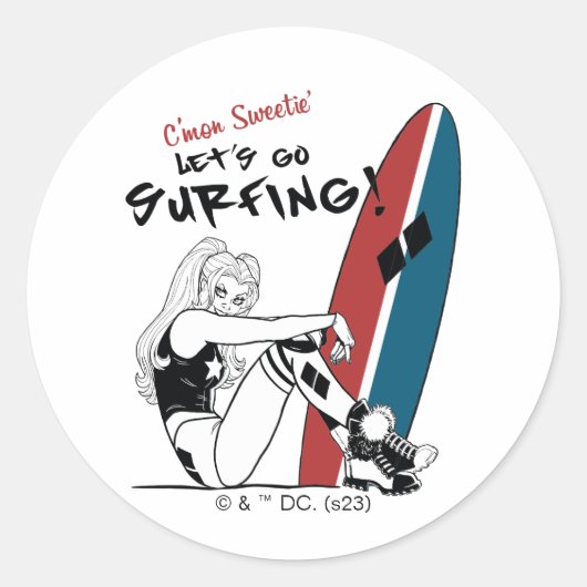 Harley Quinn - Laten we gaan surfen Ronde Sticker (Voorkant)
