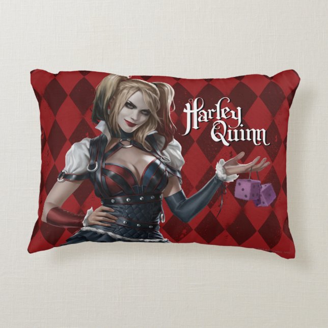 Harley Quinn met Fuzzy Dice Decoratief Kussen (Achterkant)