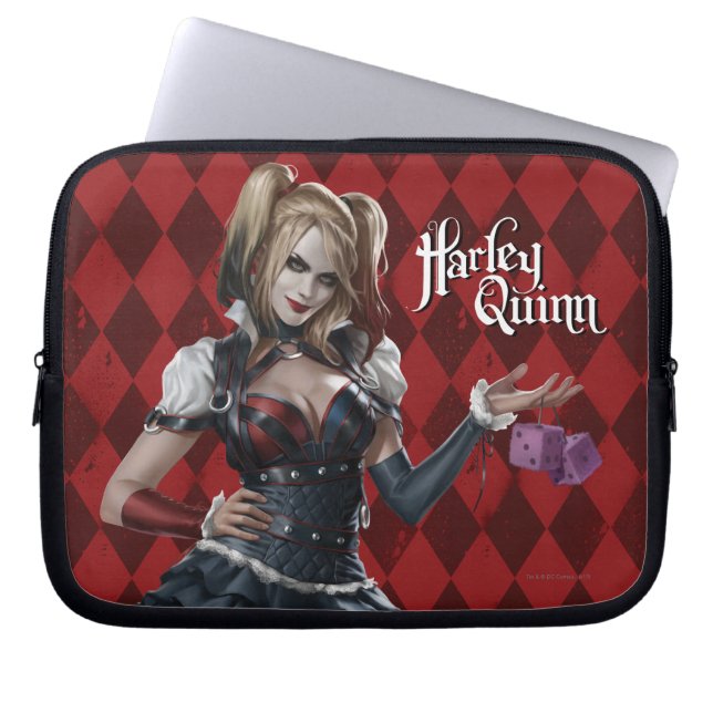 Harley Quinn met Fuzzy Dice Laptop Sleeve (Voorkant)