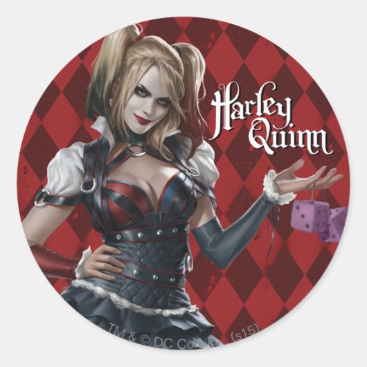 Harley Quinn met Fuzzy Dice Ronde Sticker (Voorkant)